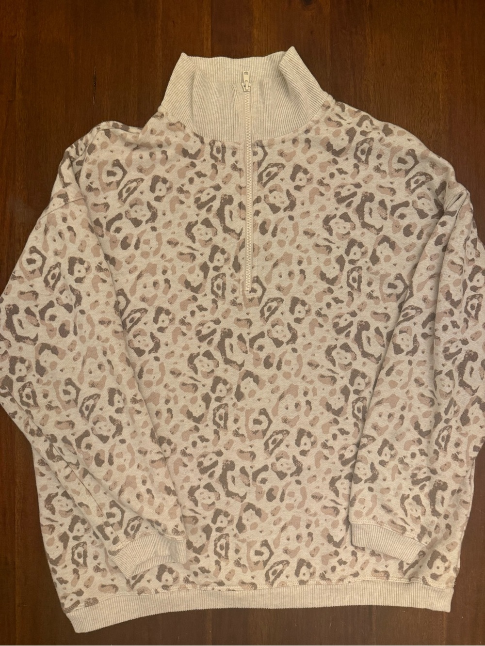 aerie Beige & Taupe Leopard Half-Zip Sweatshirt